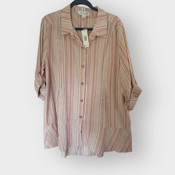 NEW Simply Noelle linen blend tunic button down blouse - Picture 2 of 8